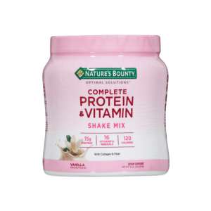 Nature's Bounty Complete Protein & Vitamin Shake Mix with Collagen & Fiber, Contains Vitamin C for Immune Health, Vanilla Flavored, 16 Oz
