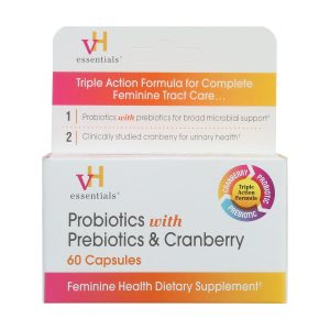 vH essentials Probiotics with Prebiotics and Cranberry Feminine Health Supplement, 60 Capsules, for Females EXP(Not dated)