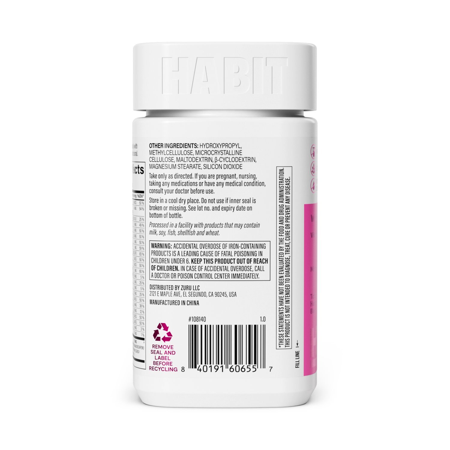 HABIT Women’s Multivitamin, Supports Health & Wellness, Vitamins A-E, Iron, Folate, Zinc, 60 Capsules Exp 10-2026
