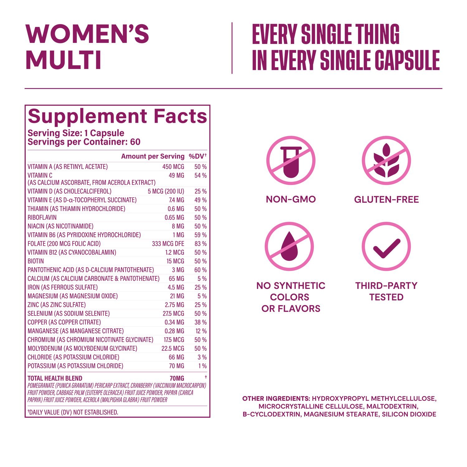 HABIT Women’s Multivitamin, Supports Health & Wellness, Vitamins A-E, Iron, Folate, Zinc, 60 Capsules Exp 10-2026