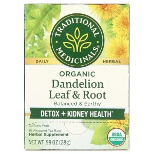 Traditional Medicinals Organic Dandelion Leaf & Root Herbal Supplement, 16 count, .99 oz Exp 01-2028