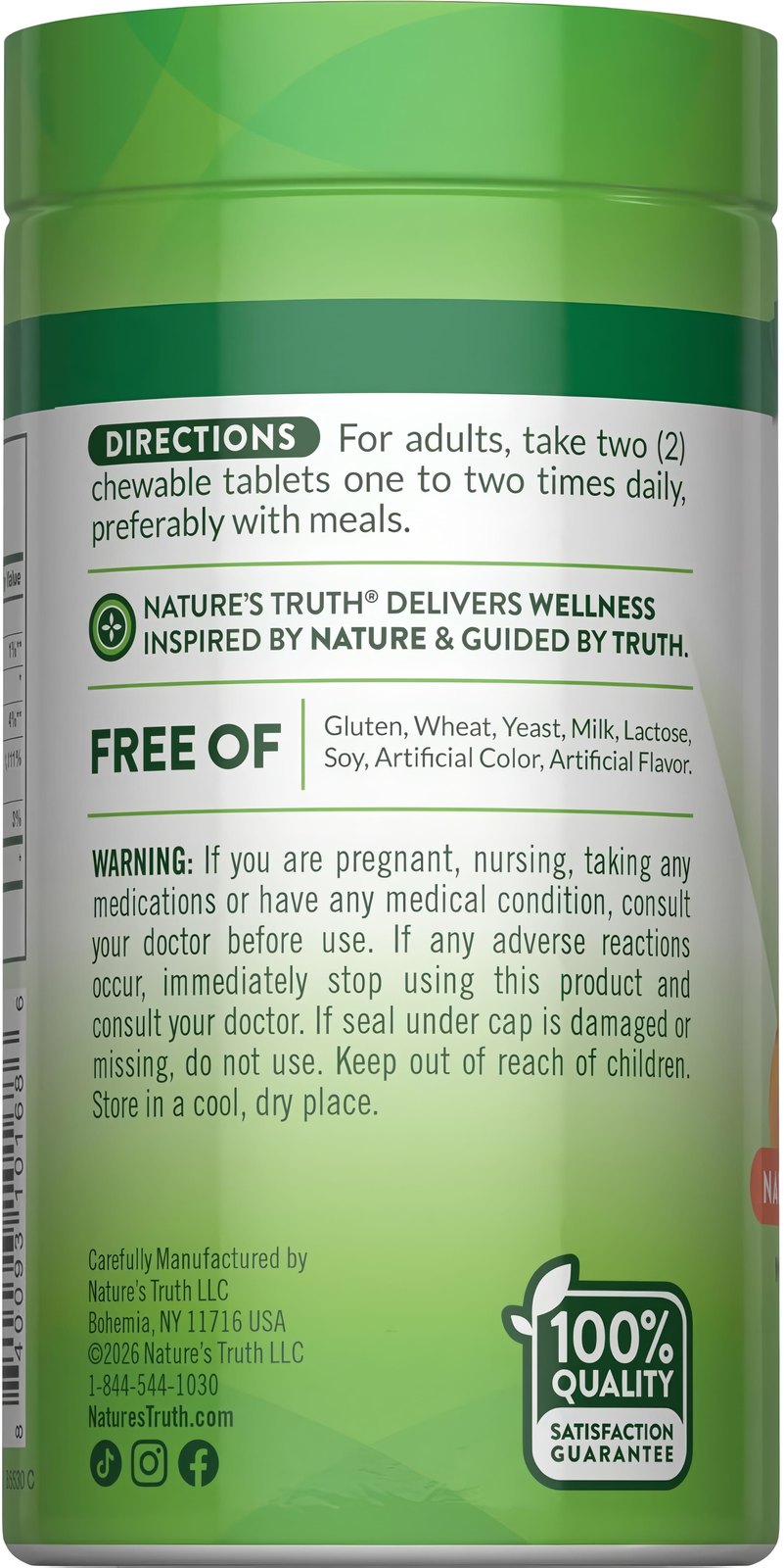Nature's Truth Chewable Vitamin C with Rose Hips | 1000 mg | 60 Tablets Exp 04-2027