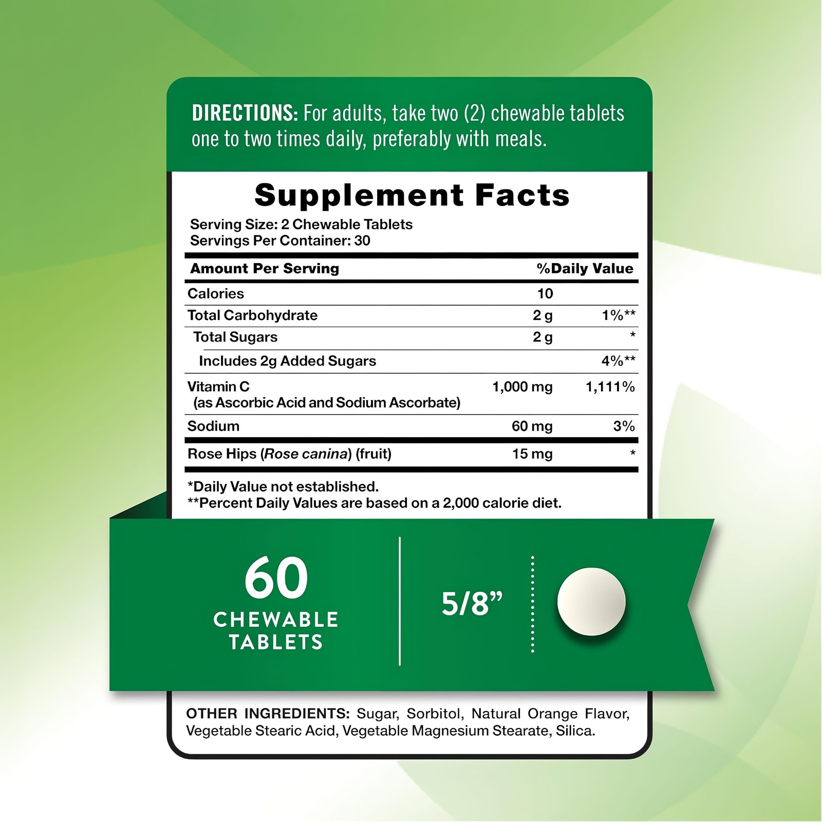 Nature's Truth Chewable Vitamin C with Rose Hips | 1000 mg | 60 Tablets Exp 04-2027