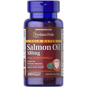 Puritan's Pride Omega-3 Salmon Oil 500 mg 100 Softgels Exp 11-2025