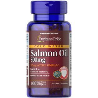 Puritan's Pride Omega-3 Salmon Oil 500 mg 100 Softgels Exp 11-2025