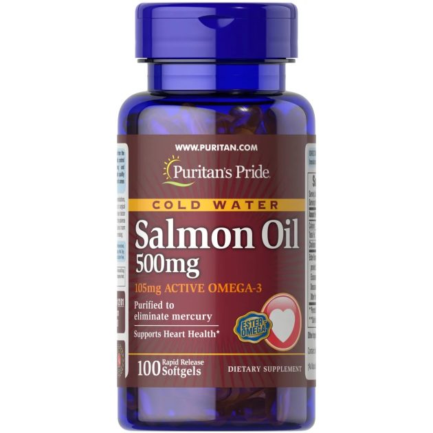 Puritan's Pride Omega-3 Salmon Oil 500 mg 100 Softgels Exp 11-2025