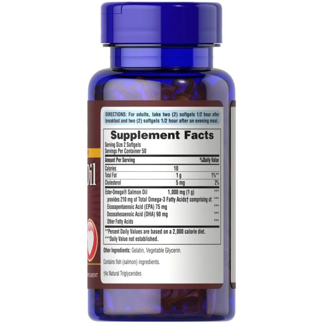 Puritan's Pride Omega-3 Salmon Oil 500 mg 100 Softgels Exp 11-2025 - Image 2
