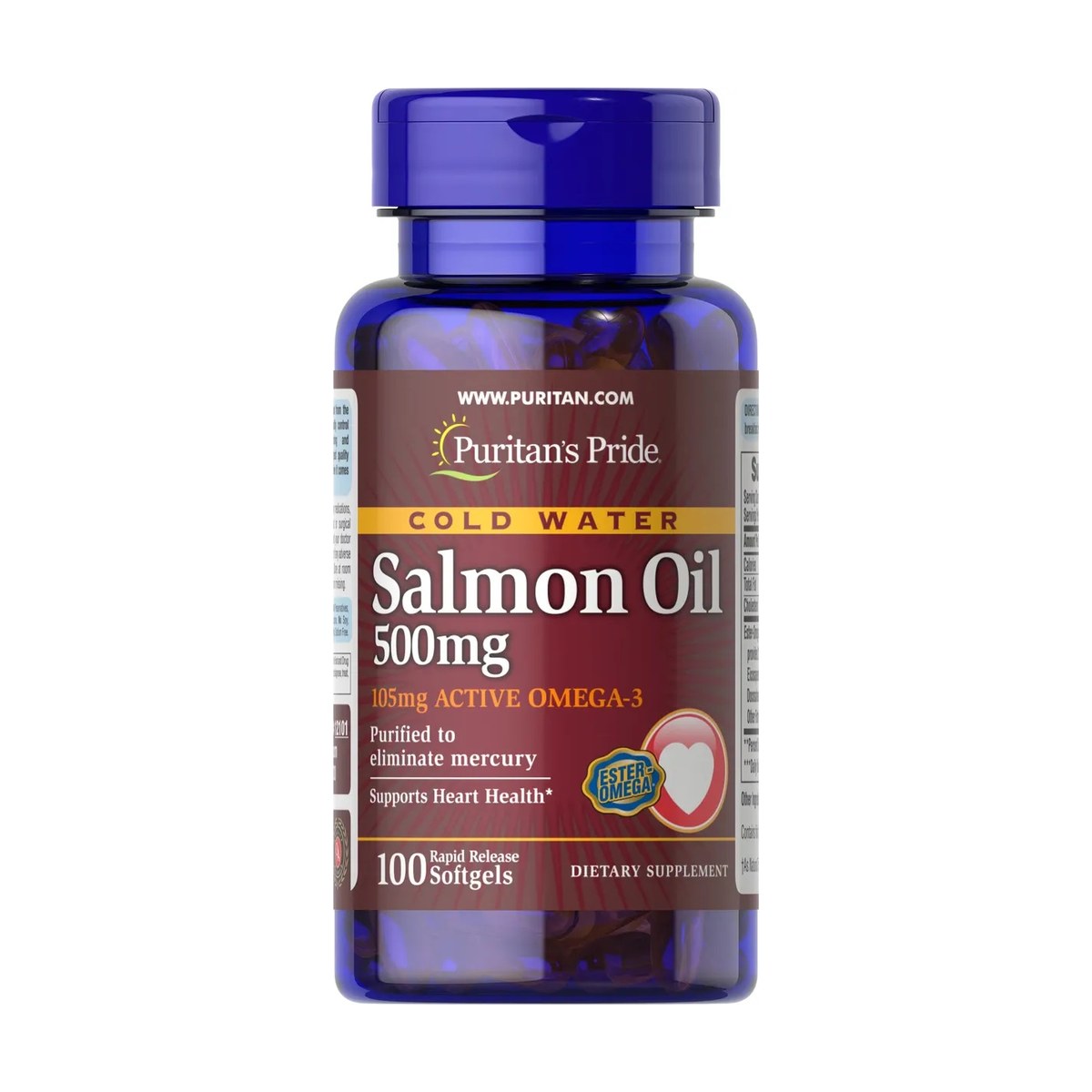 Puritan's Pride Omega-3 Salmon Oil 500 mg 100 Softgels Exp 11-2025