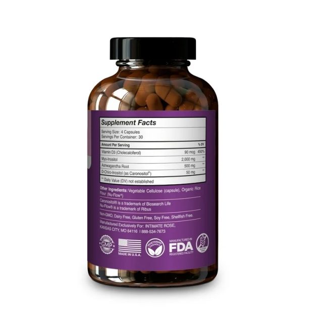 Myo Inositol D Chiro Inositol Blend for Hormonal Balance, PCOS, Fertility & Menstrual Health with Vitamin D3 & Ashwagandha - 30-Day Supply
Inositol Supplement Capsules 2000 mg |Exp - Image 3