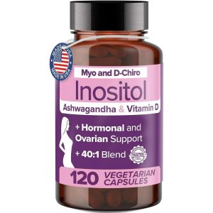 Myo Inositol D Chiro Inositol Blend for Hormonal Balance, PCOS, Fertility & Menstrual Health with Vitamin D3 & Ashwagandha - 30-Day Supply
Inositol Supplement Capsules 2000 mg Exp 02-2027