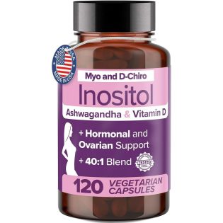 Myo Inositol D Chiro Inositol Blend for Hormonal Balance, PCOS, Fertility & Menstrual Health with Vitamin D3 & Ashwagandha - 30-Day Supply
Inositol Supplement Capsules 2000 mg |Exp