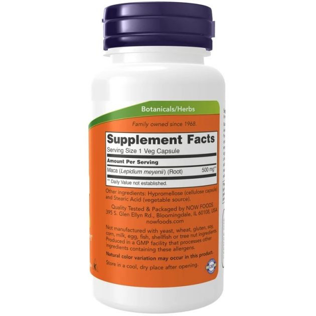 NOW Maca  500 mg, For Men and Women, Reproductive Health 100 Veg Capsules Exp 12-2027 - Image 2