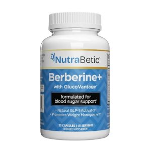 NutraBetic Berberine + Capsules, Natural GLP-1 Activator, Blood Sugar Support, Promotes Weight Management, GlucoVantage, Diabetic Support, Diabetes, 1200 mg Berberine Equivalent, 30 Count Exp 10-2027