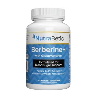 NutraBetic Berberine + Capsules, Natural GLP-1 Activator, Blood Sugar Support, Promotes Weight Management, GlucoVantage, Diabetic Support, Diabetes, 1200 mg Berberine Equivalent, 30 Count Exp 10-2027