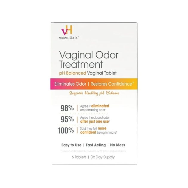 vH essentials Vaginal Odor Treatment - pH Balanced Vaginal Suppositories - 6 Tablets With Applicator.
