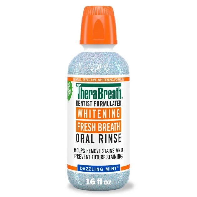 TheraBreath Whitening Alcohol-Free Mouthwash, Fresh Breath Mouthrinse, Dazzling Mint, 16 fl oz