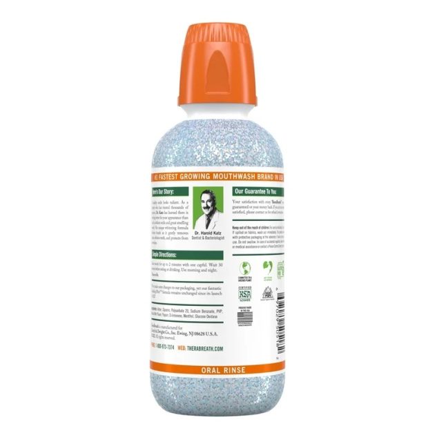 TheraBreath Whitening Alcohol-Free Mouthwash, Fresh Breath Mouthrinse, Dazzling Mint, 16 fl oz - Image 2