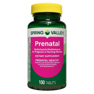 Spring Valley Prenatal Multivitamin/Multimineral for Pregnant and Nursing Women Dietary Supplement Tablets, 100 Count Exp 02-2027