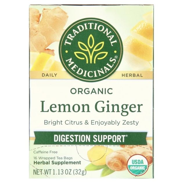 Traditional Medicinals Lemon Ginger Herbal Tea 16 Count Exp 01-2028