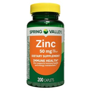 Spring Valley Zinc Dietary Supplement Caplets for Immune Health, 50 mg, 200 Count Exp 02-2027