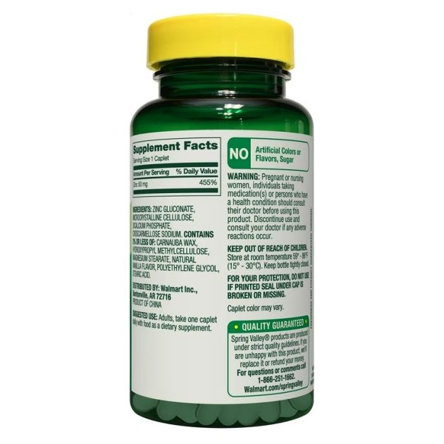 Spring Valley Zinc Dietary Supplement Caplets for Immune Health, 50 mg, 200 Count - Image 2