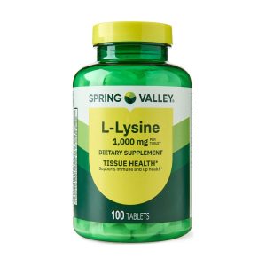 Spring Valley L-Lysine Dietary Supplement Tablets for Tissue Health, 1000 mg, 100 Count Exp 02-2028