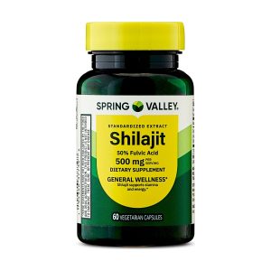 Spring Valley Shilajit 50% Fulvic Acid Dietary Supplement Vegetarian Capsules for General Wellness, 500mg, 60 Count Exp 02-2027
