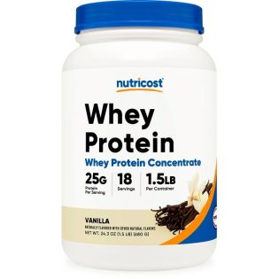 Nutricost Whey Protein Concentrate (1.5 Pounds, Vanilla) - 25 Grams of Protein Powder per Serving Exp 09-2027
