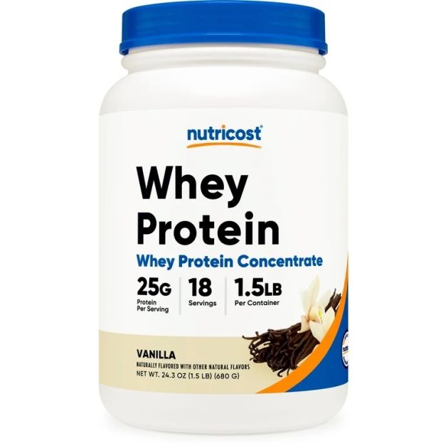 Nutricost Whey Protein Concentrate (1.5 Pounds, Vanilla) - 25 Grams of Protein Powder per Serving Exp 09-2027