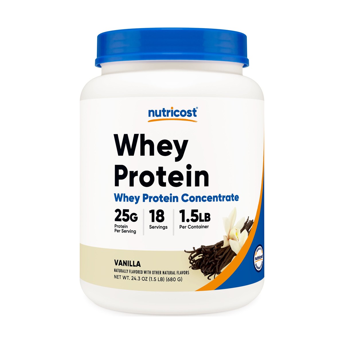 Nutricost Whey Protein Concentrate (1.5 Pounds, Vanilla) - 25 Grams of Protein Powder per Serving Exp 09-2027