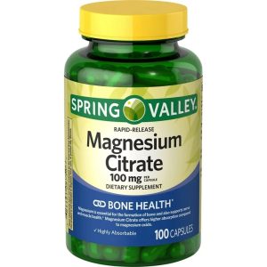 Spring Valley Rapid-Release Magnesium Citrate Bone Health Dietary Supplement Capsules, 100 mg, 100 Count