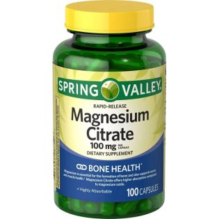 Spring Valley Rapid-Release Magnesium Citrate Bone Health Dietary Supplement Capsules, 100 mg, 100 Count