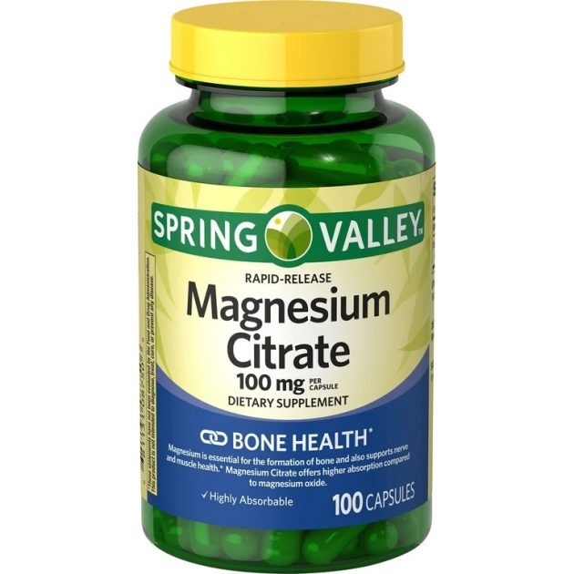 Spring Valley Rapid-Release Magnesium Citrate Bone Health Dietary Supplement Capsules, 100 mg, 100 Count