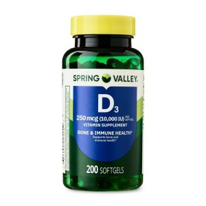 Spring Valley Vitamin D3 Softgels,10 mcg (400 IU), 200 Count, Supplement for Bone and Immune Health (packaging may vary)