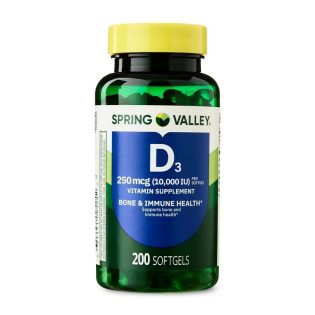 Spring Valley Vitamin D3 Softgels,10 mcg (400 IU), 200 Count, Supplement for Bone and Immune Health (packaging may vary)