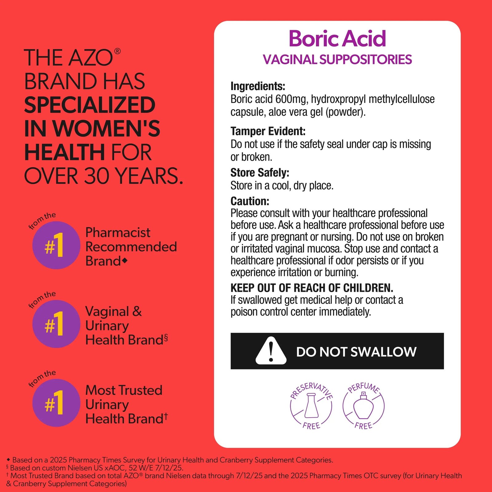 AZO Boric Acid Vaginal Suppositories with Aloe Vera, Supports Odor Control & Freshness Naturally, FSA/HSA Eligible, 14 Count Exp 06-2027