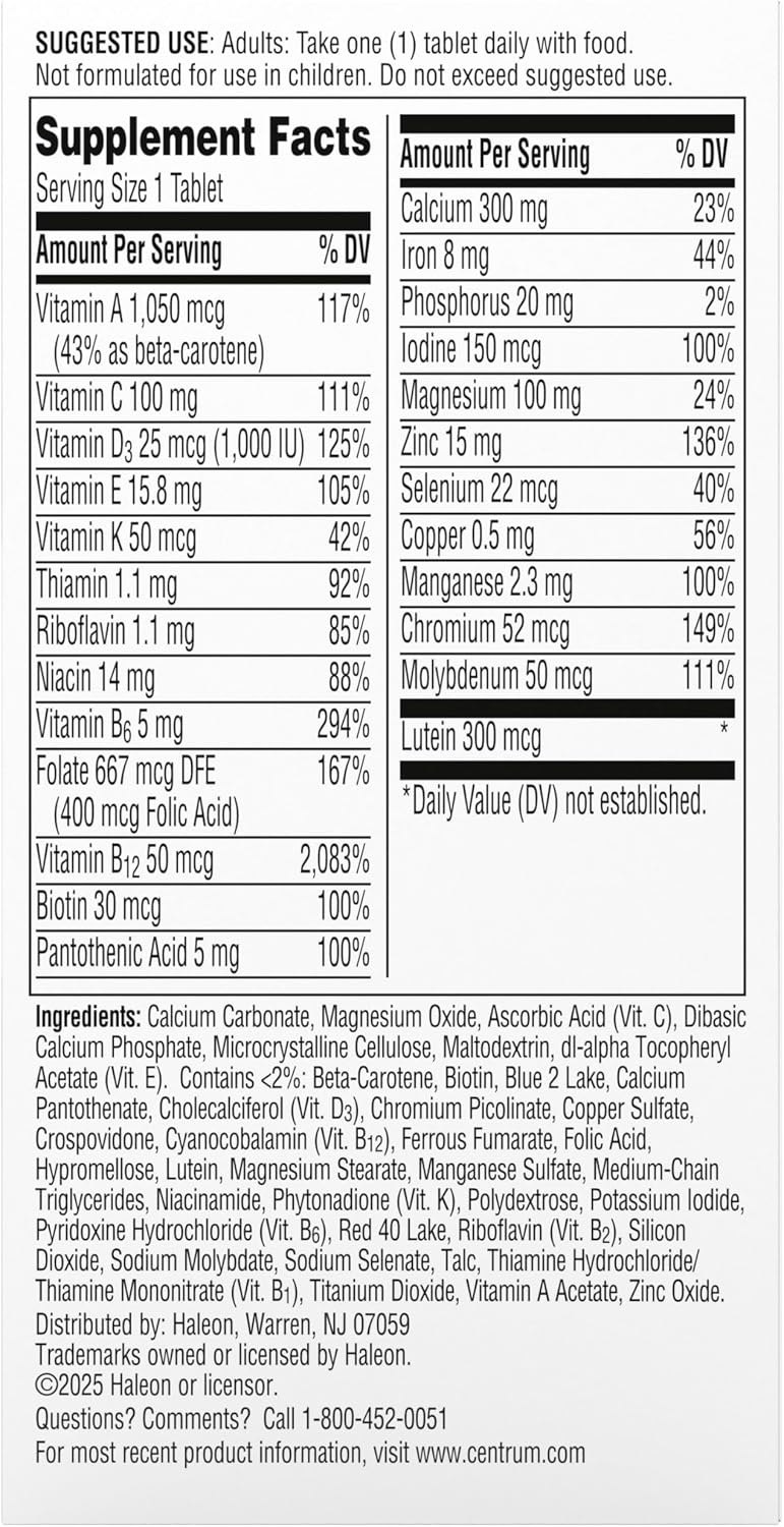 Centrum Silver Womens 50 Plus Multivitamin With Vitamin B, C, D3 & E, 100 Count Exp 02-2027