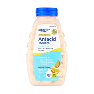 Equate Extra Strength Sugar-Free Antacid Orange Cream Chewable Tablets, 750 mg 90 Count Exp 07-2027