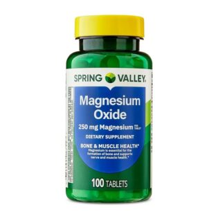 Spring Valley Magnesium Oxide Bone & Muscle Health Dietary Supplement Tablets, 250 mg, 100 Count.