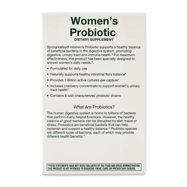 Spring Valley Women's Probiotic Dietary Supplement Vegetarian Capsules for Digestive Health, 30 Count - Image 2