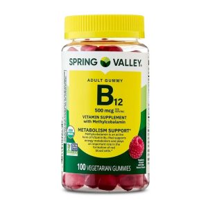 Spring Valley Vitamin B12 Supplement Vegetarian Gummies for Metabolism Support, Raspberry Flavor, 500 mcg, 100 Count Exp 06-2027