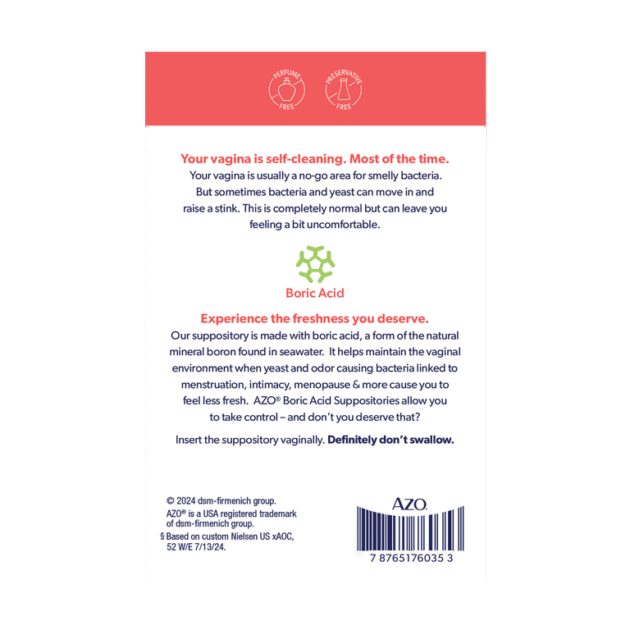 AZO Boric Acid Vaginal Suppositories with Aloe Vera, Supports Odor Control & Freshness Naturally, FSA/HSA Eligible, 14 Count - Image 3