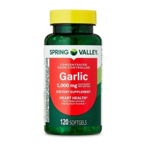 Spring Valley Odor-Controlled Garlic Dietary Supplement Softgels for Heart Health, 1000 mg, 120 Count Exp 03-2027