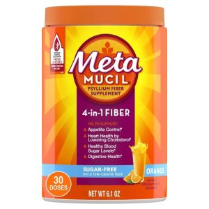Metamucil Fiber Supplement, Sugar-Free Fiber Powder for Daily Digestive Health, Orange, 30 Servings Exp 05-2028
