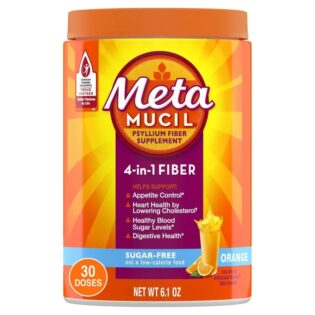 Metamucil Fiber Supplement, Sugar-Free Fiber Powder for Daily Digestive Health, Orange, 30 Servings