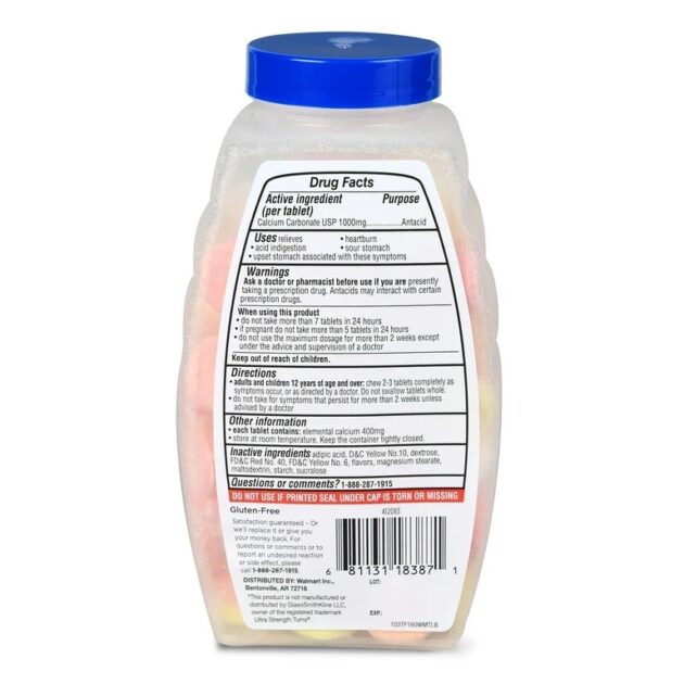 Equate Ultra Strength Antacid Tropical Fruit Chewable Tablets, 1000 mg, 160 Count. - Image 2
