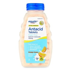 Equate Extra Strength Sugar-Free Antacid Orange Cream Chewable Tablets, 750 mg 90 Count Exp 07-2027