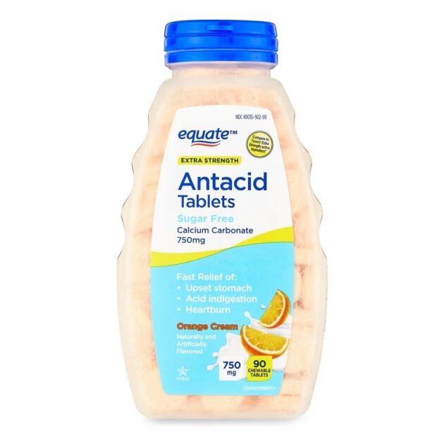 Equate Extra Strength Sugar-Free Antacid Orange Cream Chewable Tablets, 750 mg 90 Count