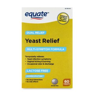 Equate Yeast Relief Tablets for Yeast Infection Symptoms, 60 Count.
