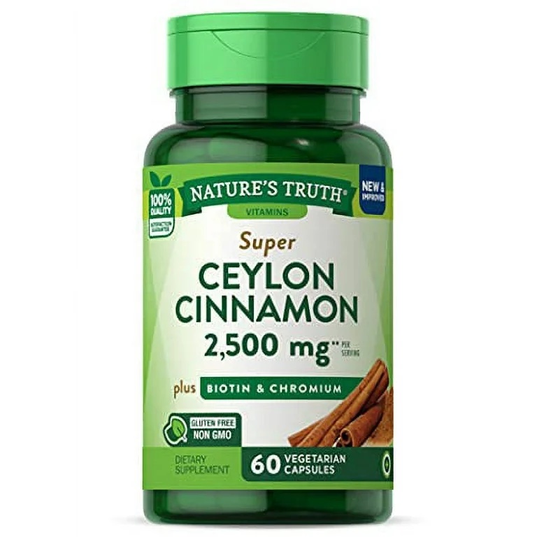Natures Truth Cinnamon Capsules Plus Chromium & Biotin 2500mg 60 Count